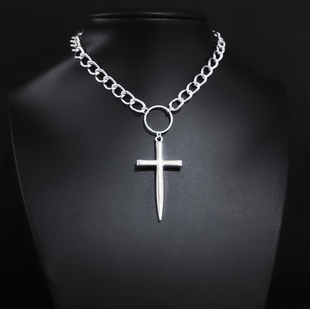 Silver Sword Cross Choker